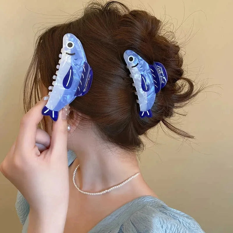 Ocean Sardine Hair Clip Cute Shark Texture Ponytail Holder Hair Accessory 🐟✨