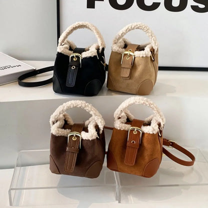 Kawaii Lamb Wool Bucket Bag 🐑✨ | Vintage Plush Crossbody Bag for Women 🎒💖