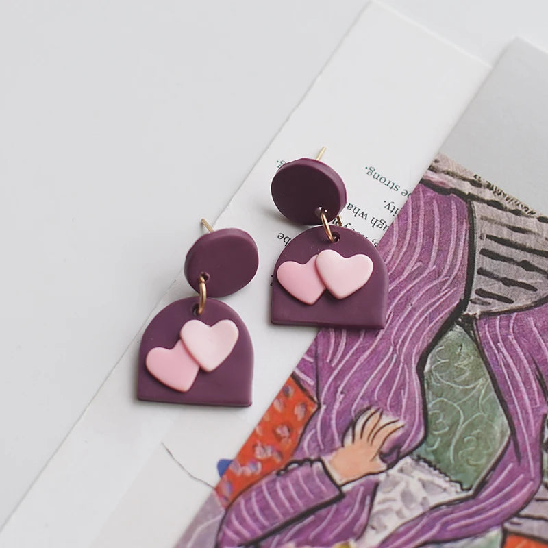 Pastel Fruit Heart Clay Earrings Set Lightweight Dangle for Summer 🍓💖