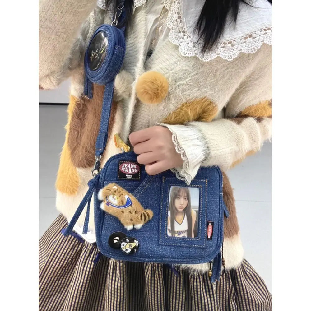 Kawaii Vintage Denim Baguette Bag 🌟✨ Cute Crossbody Handbag for Women 💖