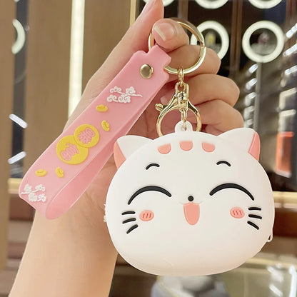 🐱 Kawaii Cat Silicone Coin Pouch 👜 Cute Keyring Organizer for Kids!