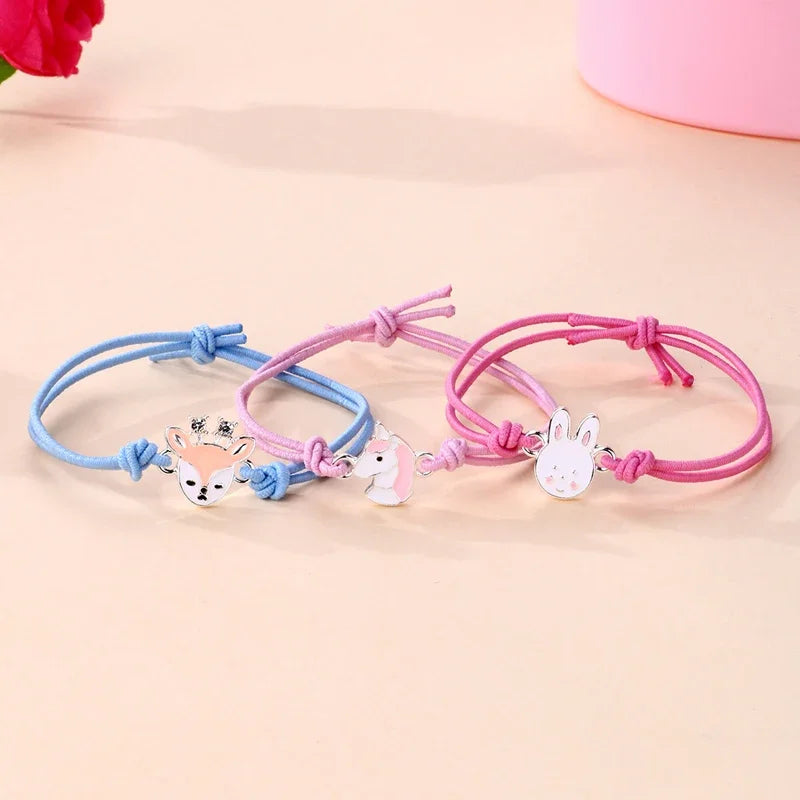 Kawaii Charm Bracelet Set 🌈💕 | 3Pcs Braided Unicorn, Heart & Star Accessories for Kids 🎀✨