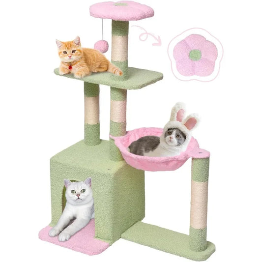 🌸 Purr-fectly Adorable 37" Cat Tree Tower with Flower Napping Spot & Scratching Fun! 🐾