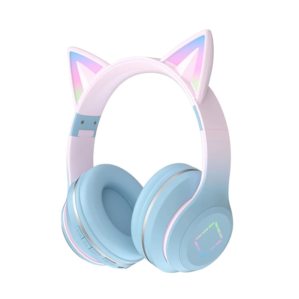 ✨ Kawaii Cat Ears LED Bluetooth Headphones 🎧 - Foldable Wireless Headset for Kids! 🐾🎶