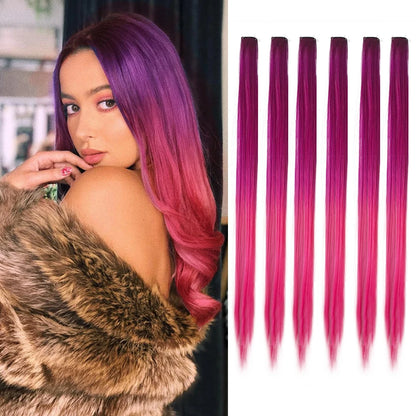 🌈✨ 6 Colorful Clip-In Hair Strands for Fun Party Looks - 22" Rainbow Dream Extensions! 🎉💖 - Pixie Quill