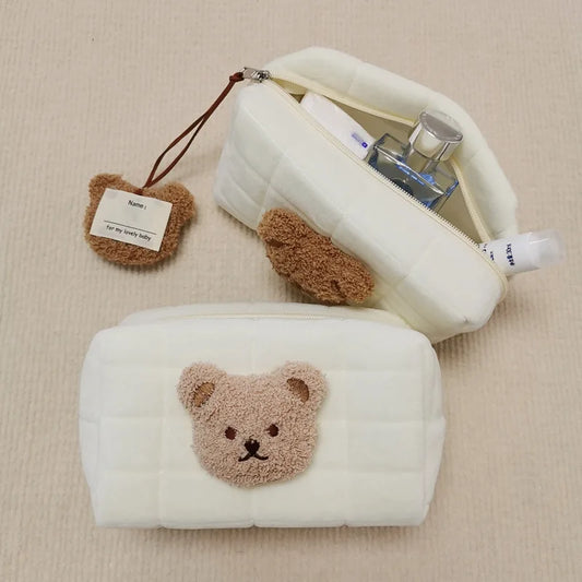 Kawaii Bear Baby Toiletry Bag 🐻✨ - Cute Cotton Makeup & Diaper Organizer for Moms! 🍼💖