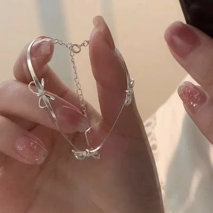 Sweet Bow Snake Chain Bracelet Women Girls Sparkling Ribbon Bowknot Jewelry ✨🎀