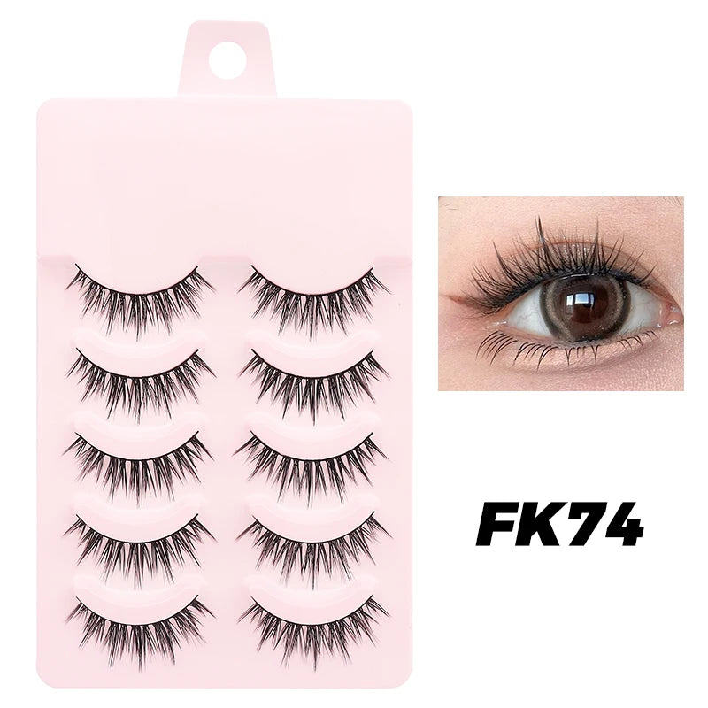 Pastel Little Devil Anime Lashes 5 Pairs Clear Band Full Strip For Natural Daily Manga Style Eyelashes 😈👁️✨