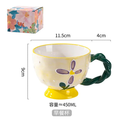 Charming Kawaii 450ml Hand-Painted Ceramic Mug ☕️✨ Cute Breakfast Oatmeal Cup for Joyful Mornings! 🎉