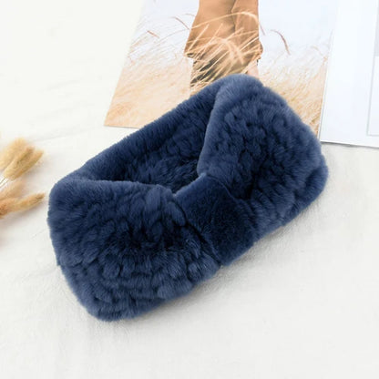 Lux Rex Rabbit Fur Knit Headband For Winter Warmth And Cute Vibes 🧣🐇