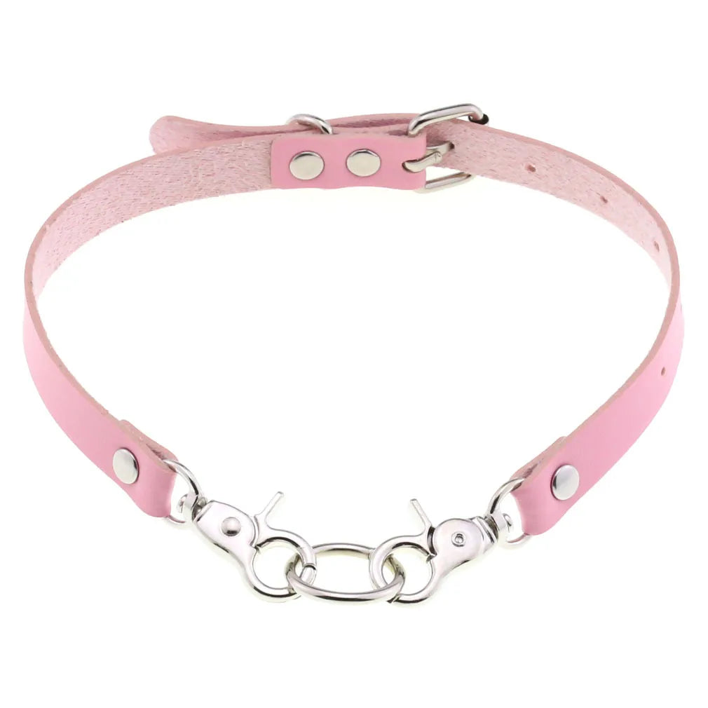 Pink Lace Leather Choker With Heart Pendant, Punk Gothic Style ✨💗