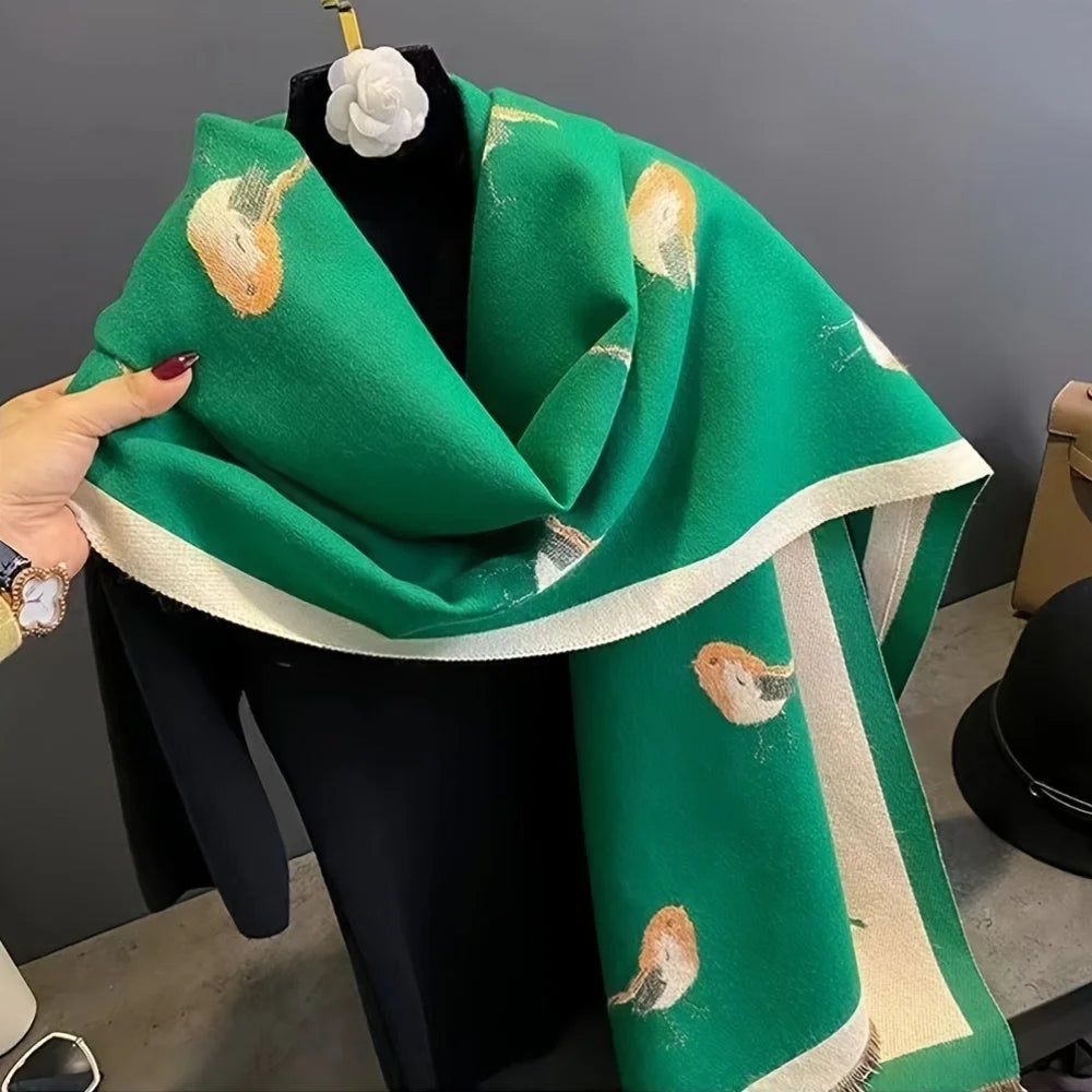 Cozy Bird Pattern Shawl For Women Warm Thick Winter Scarf 🧣🐦❄️