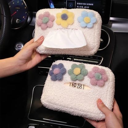 Kawaii Plush Flower Car Tissue Box Holder 🌸🚗 | Cute Auto Visor Organizer for Fun Road Trips! 🧻✨