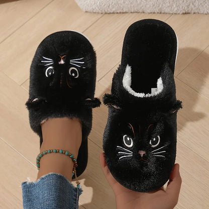 Womens Plush Cat Slippers Cozy Indoor House Shoes Non Slip EVA Sole 🐾😺