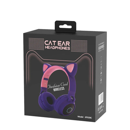 ✨ Kawaii Cat Ear Bluetooth Headphones 🎶 - Adorable LED Music Headset for Girls 💖 - Supports TF Card & FM Radio! 🌈