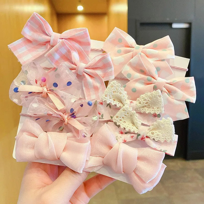 Kawaii 10-Piece Floral Bow Hairbands 🌸✨ | Adorable Elastic Hair Ties for Girls 🎀💕 | Stylish Kids' Headwear Accessories