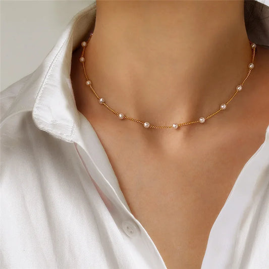 Kawaii Gold Pearl Choker Necklace 🌟✨ | Trendy Beads Chain for Girls 🌸💕 | Gothic Style Jewelry for Parties!