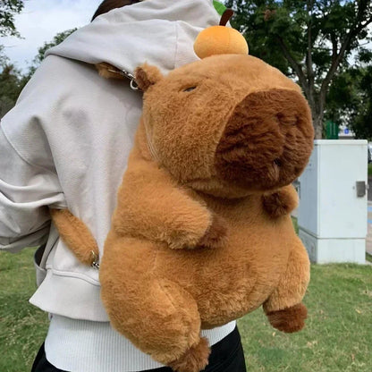Kawaii Capybara Plush Backpack 🐾🎒 - Adorable Strawberry Hat Turtle Design, 33cm Stuffed Toy Pendant!