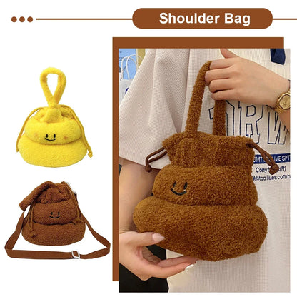 Kawaii Plush Poop Handbag 🎉✨ - Adorable Drawstring Wrist Bag for Fun Outings & Parties! 👜💖