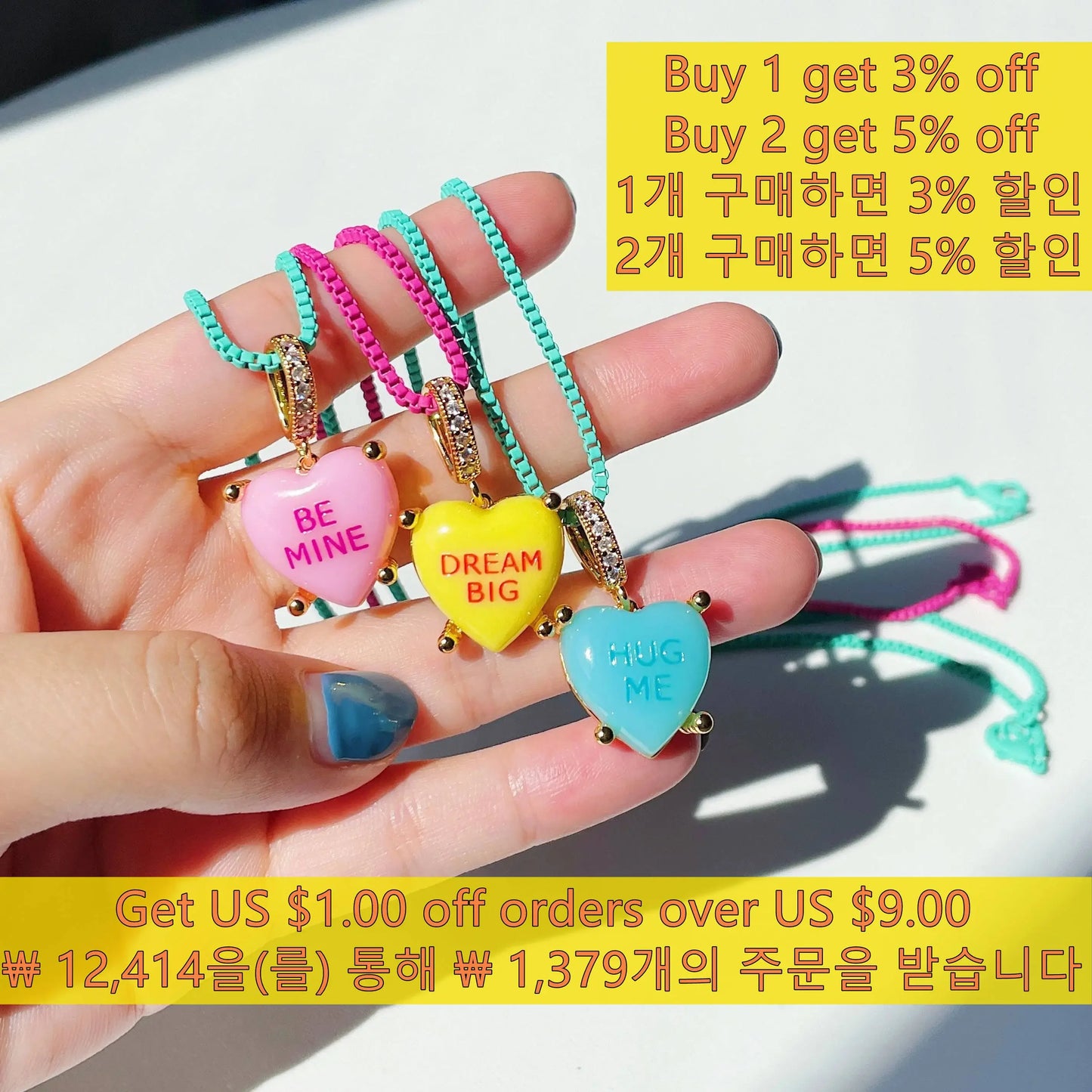 💖 Cute Colorful Heart Pendant Necklace ✨ Y2K Resin Charm with Zircon Accents for Trendy Women 🌈