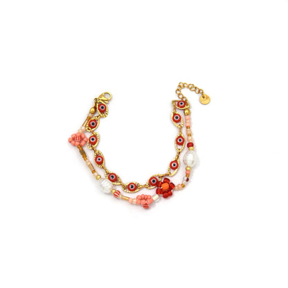 Stainless Steel Evil Eye Pearl Double Layer Bracelet For Women Enamel Rice Beads Jewelry With Lucky Turkish Charm 🧿✨💎