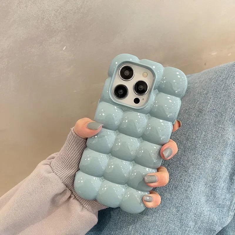 Kawaii 3D Block Lattice iPhone Case 🎀🍬 | Shockproof Soft Silicone Cover for iPhone 11-16 Pro Max ✨