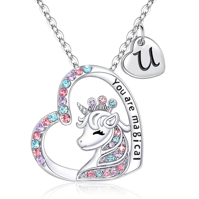 ✨ Kawaii Unicorn Initial Necklace 🦄 - Magical Horse Pendant for Girls 🎉 Perfect Birthday Gift! 🌈