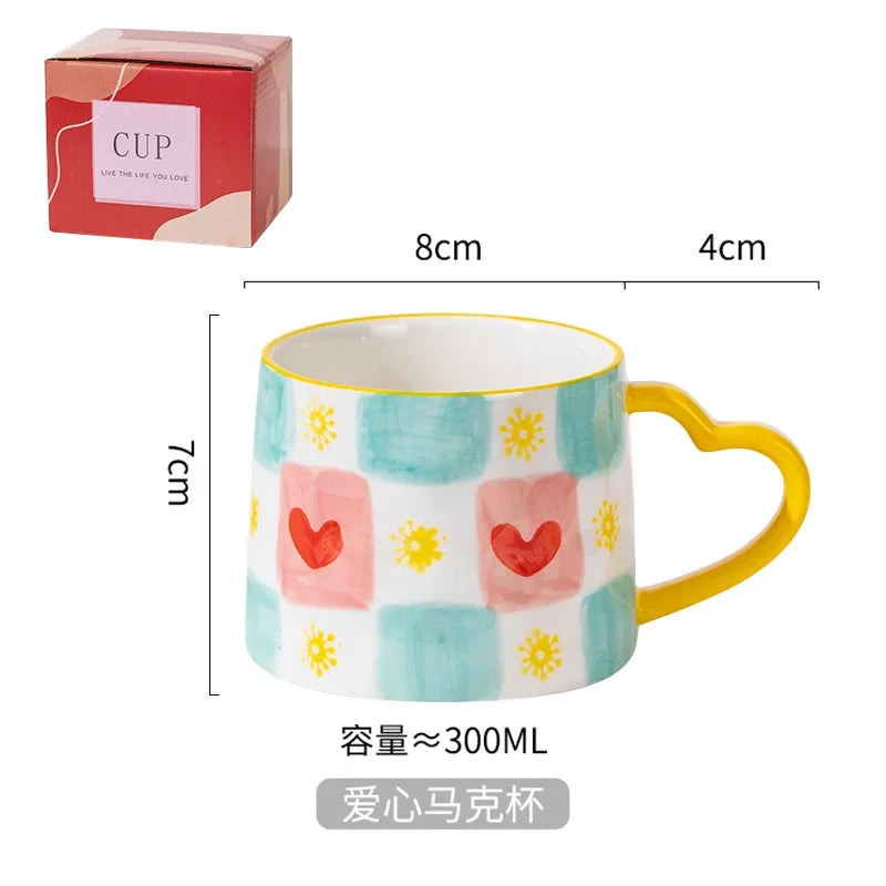 Kawaii 300ml Handmade Ceramic Mug ☕💖 Cute Couples Cup for Coffee & Tea 🎉 Perfect Gift for Mother's Day & Weddings! 🌸