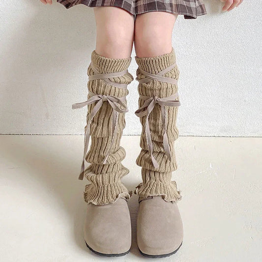 Kawaii Knitted Leg Warmers for Girls 🌸✨ Cute Lace Bowknot Design for Autumn Delight! 🧦💕