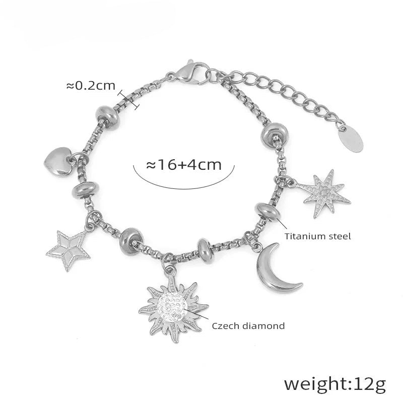 Kawaii 316L Stainless Steel Heart Charm Bracelet 💖✨ - 18k Gold-Plated with Sparkling Zircon Pendants! 🌟💕