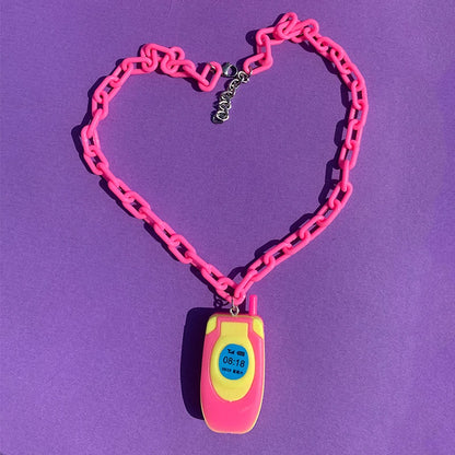 💕 Cute Pink Mini Phone Pendant Necklace 🌸 Trendy Y2K Harajuku Jewelry for Women ✨ 2000s Vibes!
