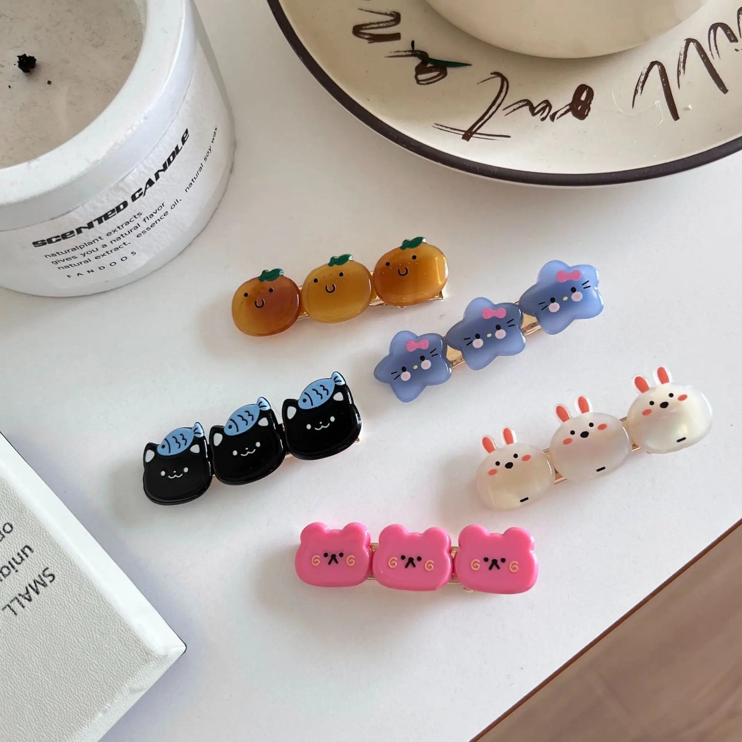 Geometric Star Rabbit Hair Clips Set Multicolor Acrylic Side Bangs 🐰✨