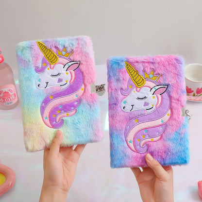 Kawaii Unicorn Plush Lockable Diary ✨🌈 - Magical Notebook for Kids! 🦄📖