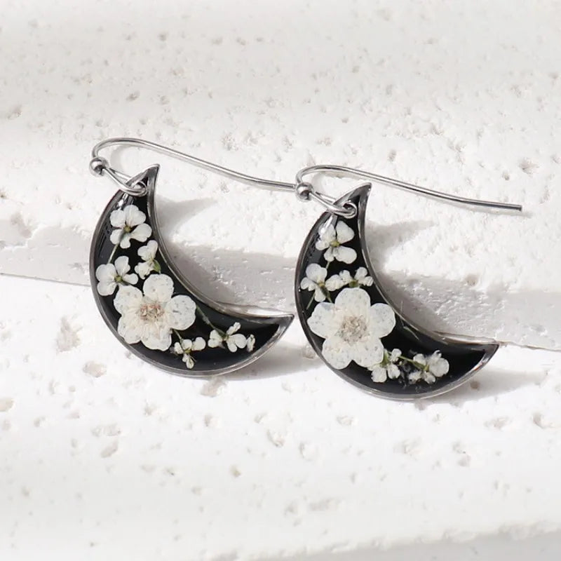 Pastel Pressed Flower Resin Drops Earrings 🌸 Elegant Geometric Jewelry For Women