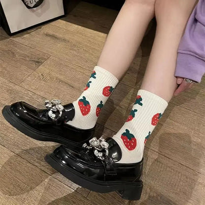 🍓 Sweet Strawberry Delight Socks 🍬 | Fun Harajuku Style for Happy Feet | Cute Cotton Treats 🎉🎀