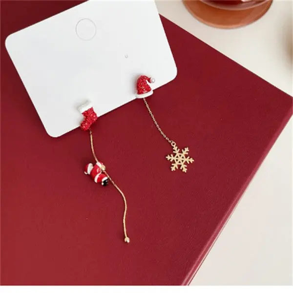 Santa Tassel Earrings Asymmetric Dangle for Women Christmas Snowflake 🎄✨