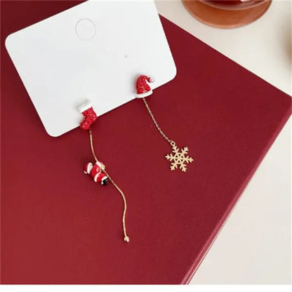 Santa Tassel Earrings Asymmetric Dangle for Women Christmas Snowflake 🎄✨