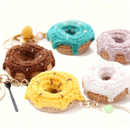 Crochet Donut Keychain Plush Bag Charm Cute Key Ring For Keys 🍩🧶