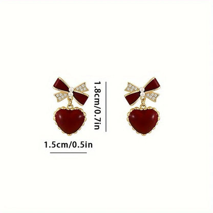 Adorable Kawaii Red Bow & Heart Dangle Earrings ❤️🎀 | Cute Party Jewelry Gift for Women & Girls ✨