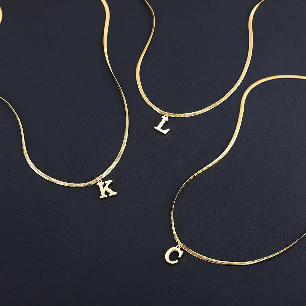 Kawaii Initial Letter Necklace 🌟✨ | Gold Plated Stainless Steel Pendant with Snake Chain for Trendy Women 💖🌸