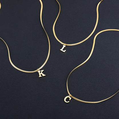 Kawaii Initial Letter Necklace 🌟✨ | Gold Plated Stainless Steel Pendant with Snake Chain for Trendy Women 💖🌸
