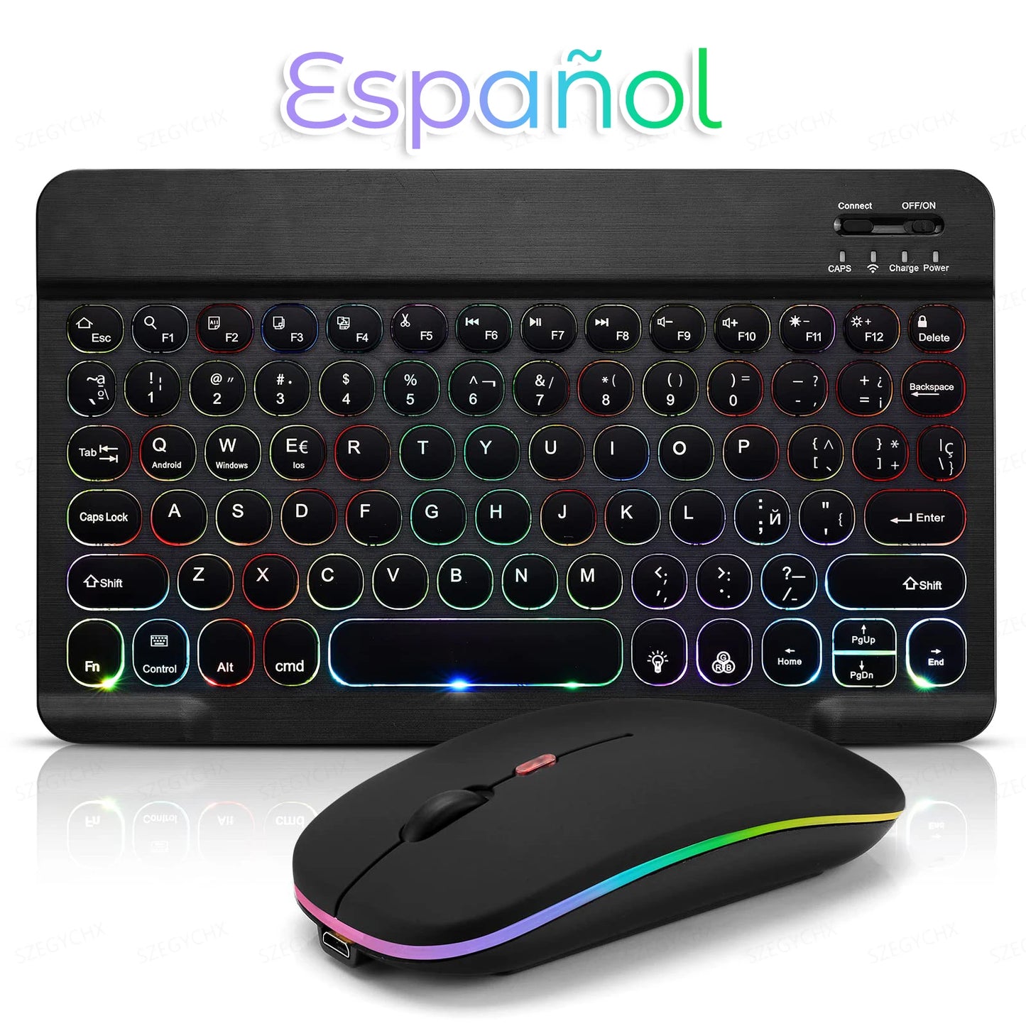 Kawaii Bluetooth Magic: Adorable 7-Color Backlit Keyboard & Silent Mouse for iPad & Tablets 🐾✨💖