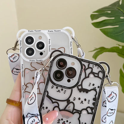 🐻✨ Adorable Bear Phone Case with Lanyard for iPhone 14/13/12/11 Pro Max & More! 🐾💕