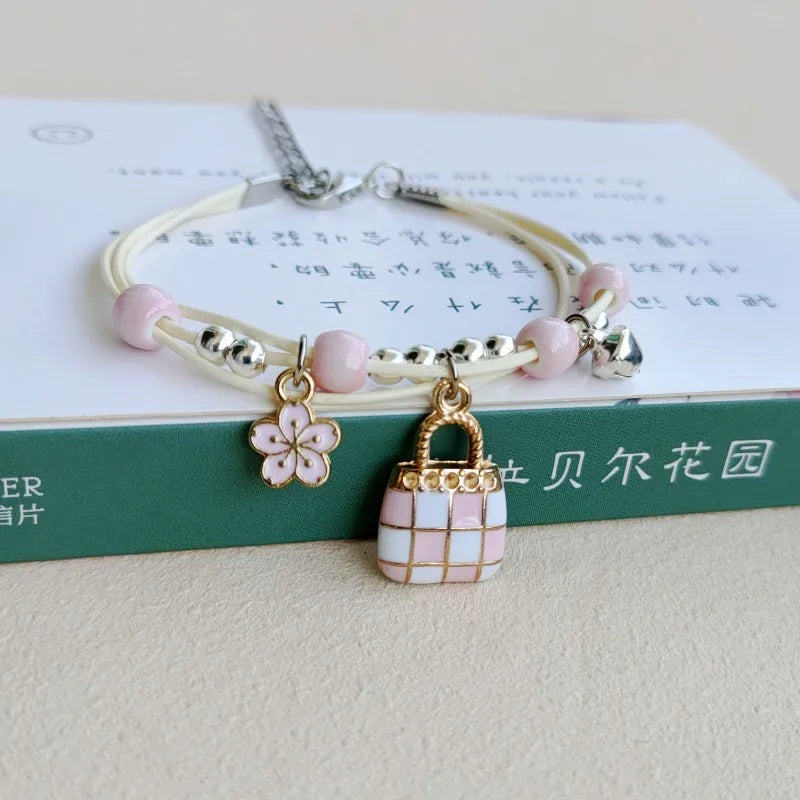 Sweet Cute Animal Cat Dog Paw Flower Bells Pendant Bracelets For Women Girls Simple Cartoon Rabbit Bracelet Friendship Jewelry