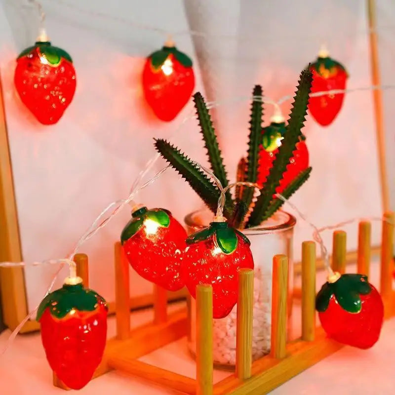 Kawaii Strawberry Fairy Lights 🍓✨ | 10 LED String Lights for Enchanting Home Decor 🌟 | Perfect for Easter & Parties! 🎉