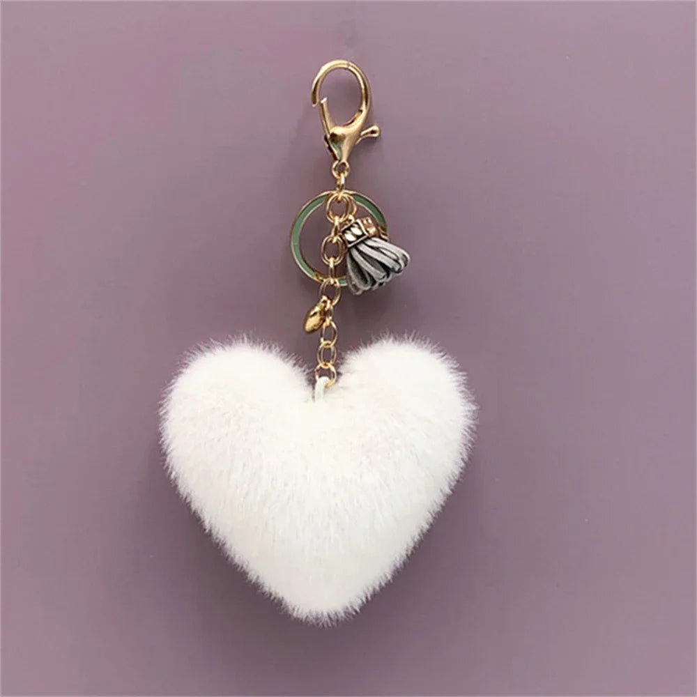 Kawaii Heart Pompom Keychain 🎀✨ | Adorable Plush Ball Accessories for Bags & Cars ❤️🎉 | Perfect Valentine Gifts for Couples 💖🥰