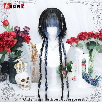 Cute Ombre Blonde & Black Double Ponytail Lolita Wig 🎀✨ - Kawaii Cosplay Hair with Bangs for Harajuku Style! 💖👸