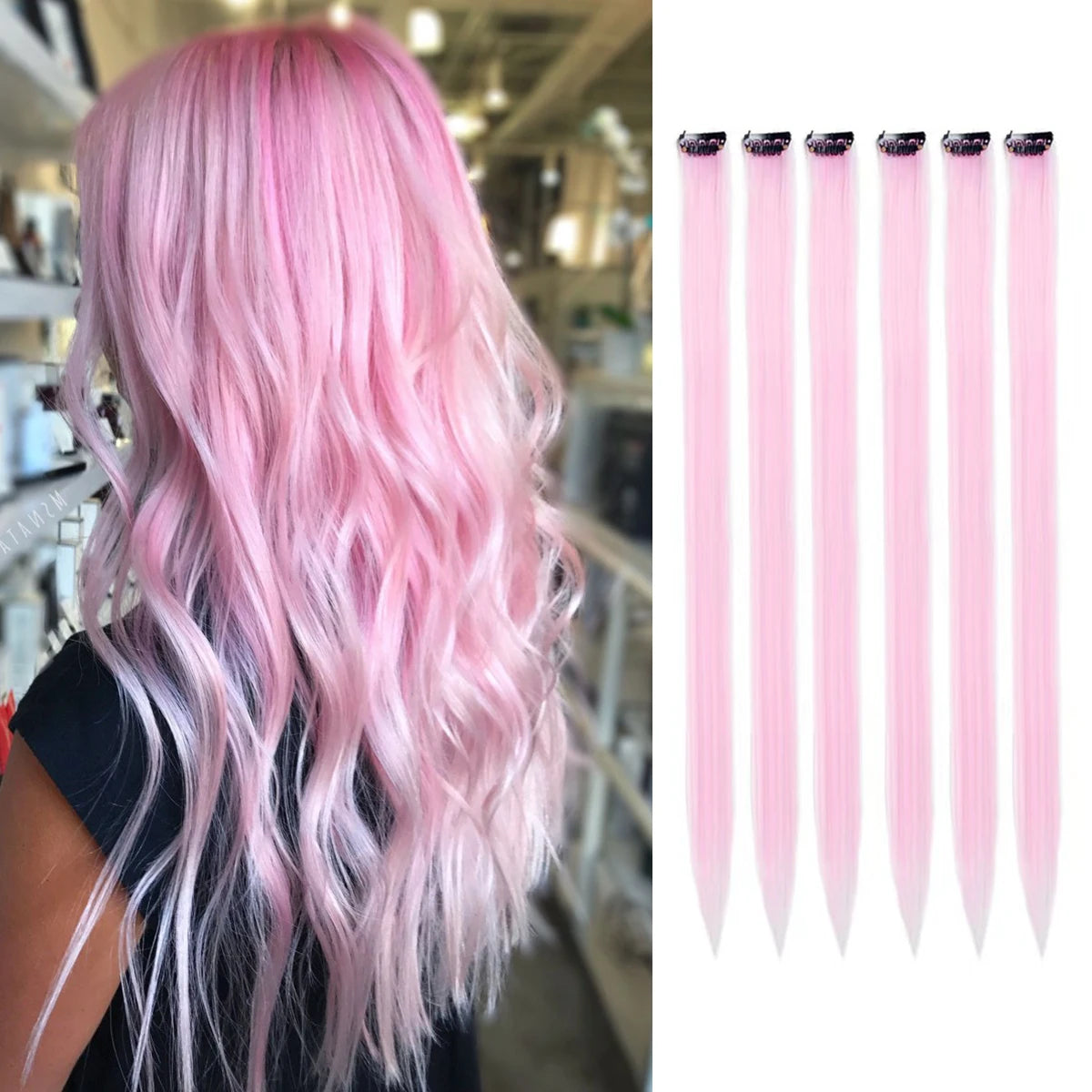 🌈✨ 6 Colorful Clip-In Hair Strands for Fun Party Looks - 22" Rainbow Dream Extensions! 🎉💖 - Pixie Quill