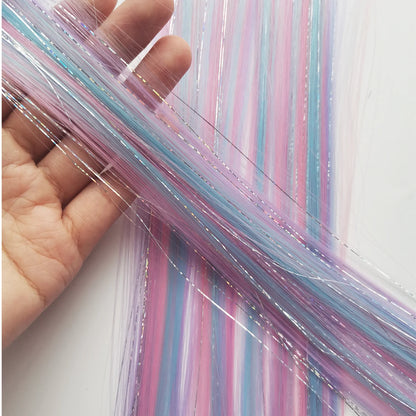 Clip In Pink Hair Extensions With Silver Tinsel Rainbow Highlights For Women ✨💖