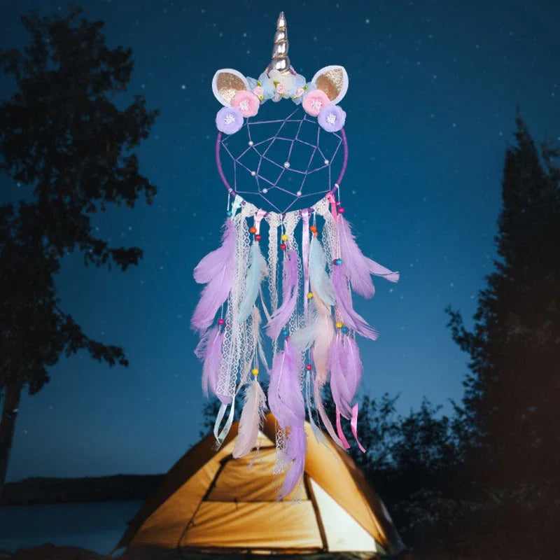 Kawaii Unicorn Dream Catcher 🌈✨ | Whimsical Boho Room Decor 🦄 | LED Baby Bedroom Gift 🎁 | Handcrafted Wall Hanging for Christmas & More!